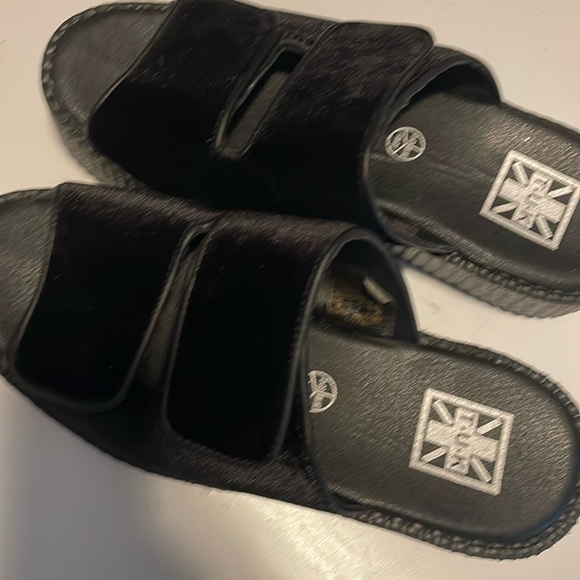 tuk Shoes - TUK black velvet 2 strap slide platform sandals